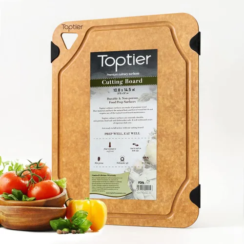 Miniatura 8 de Tabla de cortar para cocina, tabla de cortar TOPTIER de fibra de madera, tabla de cortar de madera de serie antideslizante, apta para lavavajillas