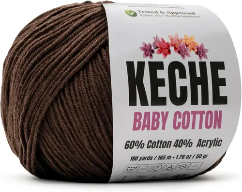 Miniatura 23 de Keche Hilo de algodón, 60% algodón, 40% hilo acrílico, hilo de algodón suave para crochet y tejer, hilo amigurumi, 1 madeja/bola, 1.76 onzas (50g)