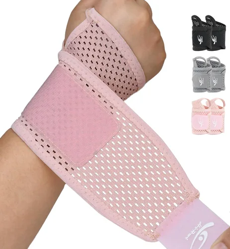 Miniatura 8 de HiRui Paquete de 2 muñequeras de malla ultrafina, transpirable, ajustable, para entrenamientos y uso diario, muñequeras unisex para aliviar el Negro