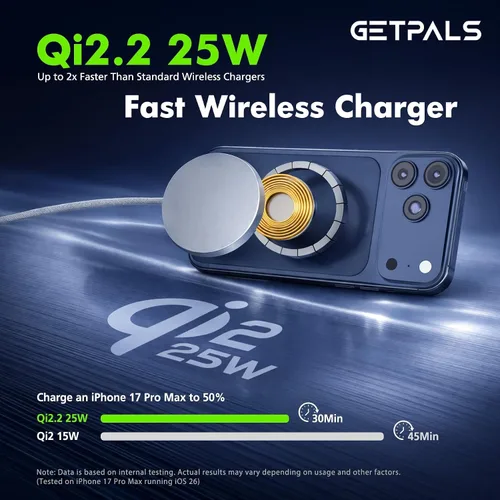 Miniatura 2 de Cargador inalámbrico magnético de 25 W: almohadilla de carga plana para iPhone 17, 16, 15, 14, 13, 12 Pro Max, Google Pixel, AirPods-Slim portátil