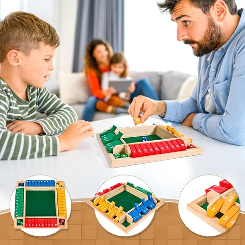 Miniatura 4 de Juego de dados Shut The Box para 1 a 4 jugadores, 10 números de madera tradicional, tablero de bar de pub familiar, juego de dados para adultos