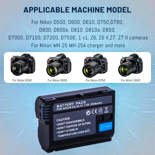 Miniatura 3 de Paquete de 3 baterías EN-EL15/EL15A/EL15B/EL15C con cargador LCD inteligente de triple ranura para Nikon Z6 Z7 D500 D600 D610 D750 D780 D800E D810