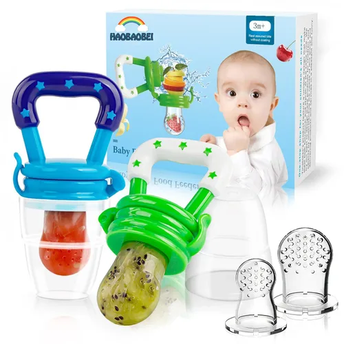 Alimentador de frutas para bebés (paquete de 2) - Mordedores de malla para bebés, juguete de dentición infantil en colores estimulantes del apetito,
