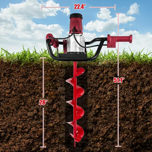 Miniatura 7 de Perforadora Eléctrica de Agujeros para Postes de 1500W con Broca de Barrena de 6 Pulgadas, Taladro de Barrena para Tierra, Broca de Barrena