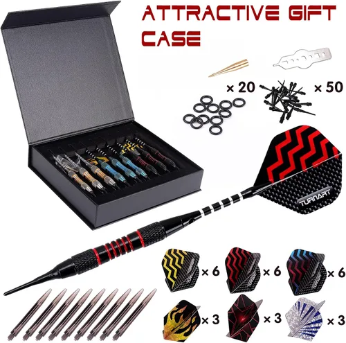 Miniatura 2 de Turnart Dardos de punta de plástico - Juego de dardos profesionales de punta suave para tablero electrónico de 9 piezas, 18 gramos con 50 puntas