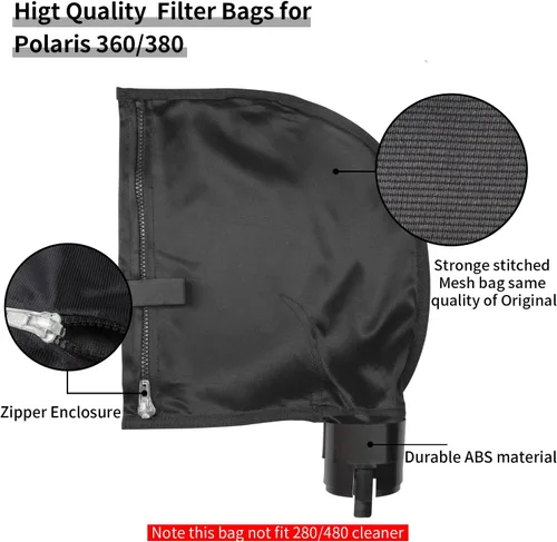 Miniatura 3 de Bolsa de repuesto negra 360 380 para piezas de limpieza de piscinas Polaris, bolsas de filtro de desechos de piscina multiusos con cremallera