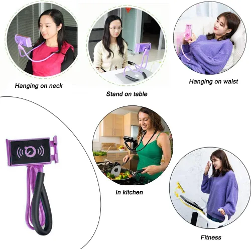 Miniatura 3 de Soporte de teléfono para el cuello - Soporte universal para colgar en el cuello, de uso sencillo, giratorio, con múltiples funciones, soporte Negro