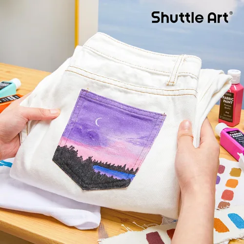 Miniatura 5 de Pintura para tela, Shuttle Art 30 colores permanentes de pintura suave para tela en botellas (60 ml/2 oz) con pinceles, paleta, plantillas, pintura