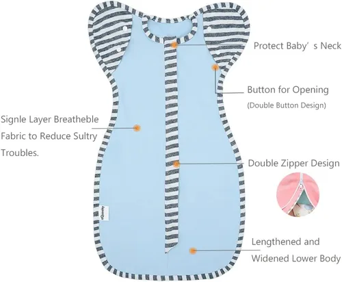Miniatura 4 de Saco de manta de bebé con diseño sin brazos, transición a brazos sin brazos, para niñas y niños recién nacidos, mediano de 3 a 6 meses, color azul