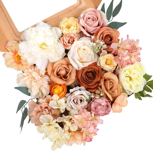 Miniatura 13 de AmyHomie - Juego de flores artificiales blancas, mezcla de seda, peonía, rosa, hortensia, margarita, con tallo, para bricolaje, centros de mesa