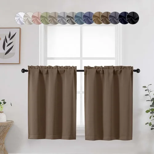 Miniatura 20 de Aqua Cafe - Juego de 2 paneles de cortinas opacas de 24 pulgadas de largo, con aislamiento térmico suave y sólido, para ventanas de baño, sótano