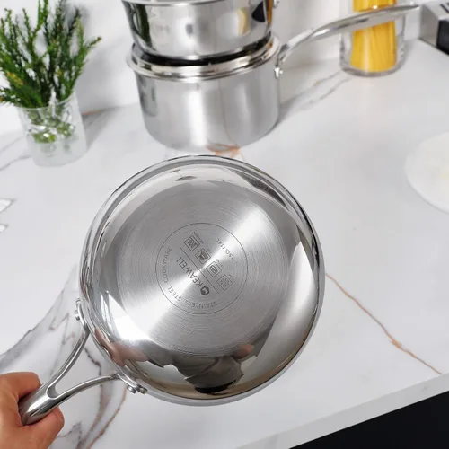 Miniatura 6 de KEAWELL K3 Premium - Cacerola de acero inoxidable de tres capas de 1.5 cuartos con tapa, seguro para inducción y horno hasta 600°F, calentamiento
