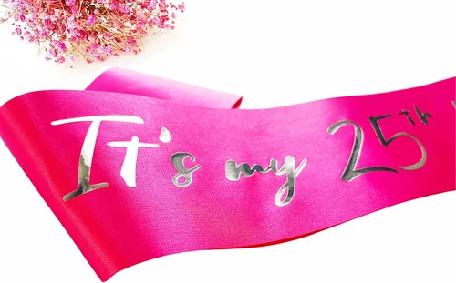 Miniatura 4 de Banda de 25 cumpleaños para niñas, banda suave de satén rosa intenso con letra de lámina plateada It's My 25th Birthday Sash Decor Gifts for Girls