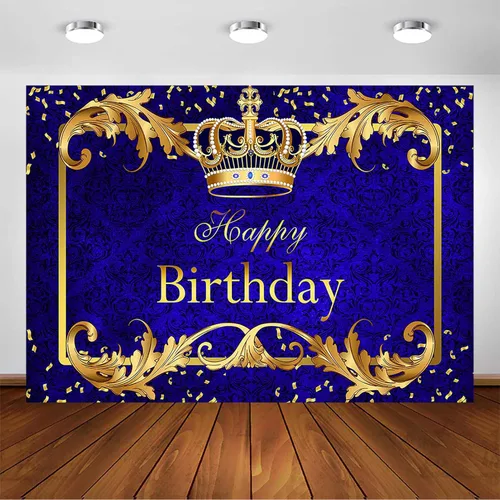 Avezano Telón de fondo de fiesta de cumpleaños de príncipe para niño, corona de rey azul real y dorado, decoración de fiesta, fondo de fotografía,