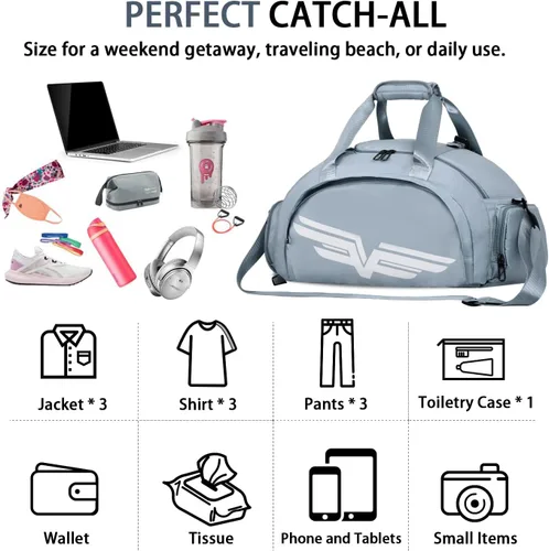 Miniatura 6 de FIORETTO Bolsa de deporte para hombre con bolsillo húmedo y compartimento para zapatos, ideal para viajes, gimnasio, deportes, natación, B-azul