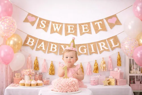 Miniatura 8 de Cartel de arpillera "Sweet Baby Girl" – Rústico "Dulce" y "Baby Girl" en banderas de arpillera natural (aprox. 5 x 7 pulgadas) Decoración de fiesta