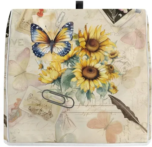 Miniatura 3 de UNICEU Protector de cubierta de batidora de soporte de cocina con estampado retro de mariposa de girasol, con mango superior, cubierta de polvo