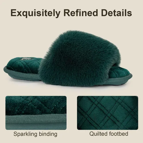 Miniatura 4 de LongBay Pantuflas de espuma viscoelástica de piel sintética para mujer, cómodas y planas, con puntera abierta, cómodas sandalias de casa
