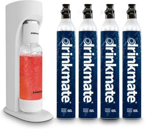 Drinkmate OmniFizz - Máquina de transmisión de agua con gas y soda, carbonata cualquier bebida, kit premium, incluye cuatro cartuchos de CO2 de 60 L