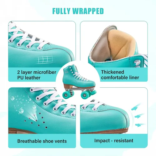 Miniatura 5 de PAPAISON Patines de ruedas para mujeres y hombres, de lujo de 2 capas de microfibra de cuero de doble fila - Patines clásicos de ruedas para niñas