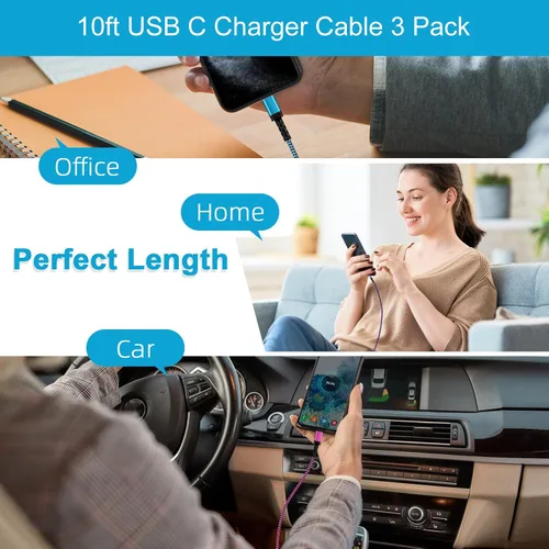 Miniatura 6 de Cable USB tipo C para iPhone 15 de carga rápida, cable USB A a USB C de 10 pies de largo de carga rápida para iPhone 17e 17 16 15 Pro Max Plus 16e