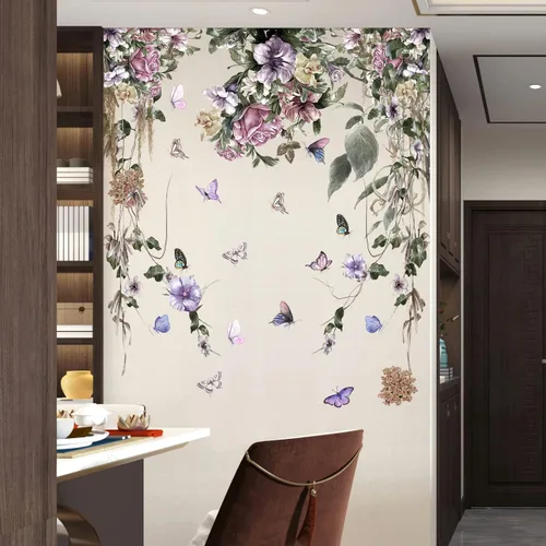 Miniatura 7 de LiveGallery Calcomanías de pared de petunia moradas, calcomanías de flores de peonía, vinilo para despegar y pegar, estilo oscuro, murales Morado