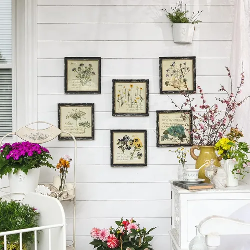 Miniatura 2 de NIKKY HOME Juego de Arte Botánico de Pared de 2 Piezas, Impresiones Botánicas Vintage con Marco de Madera, Cuadros de Plantas Florales, Póster