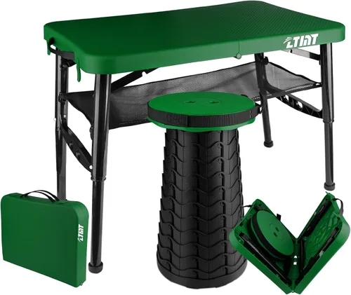 Mesa plegable pequeña y taburete, portátil, altura ajustable, mesa de camping y picnic, 4 pies, ligera Verde