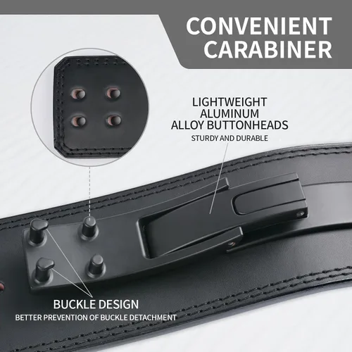 Miniatura 5 de Cinturón de cuero genuino para levantamiento de pesas con hebilla de palanca, 10 mm de grosor, 4" de cuero para soporte lumbar, ideal