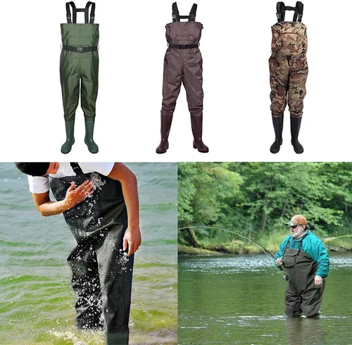 Miniatura 2 de Vadeadores de pecho con botas, de 2 capas de PVC/nailon, impermeables, para caza, pesca, camuflaje y pesca