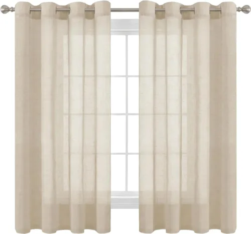 Miniatura 71 de H.VERSAILTEX Cortinas de 96 pulgadas de largo, cortinas de lino/cortinas transparentes de mezcla de lino natural/paneles/cortinas para sala