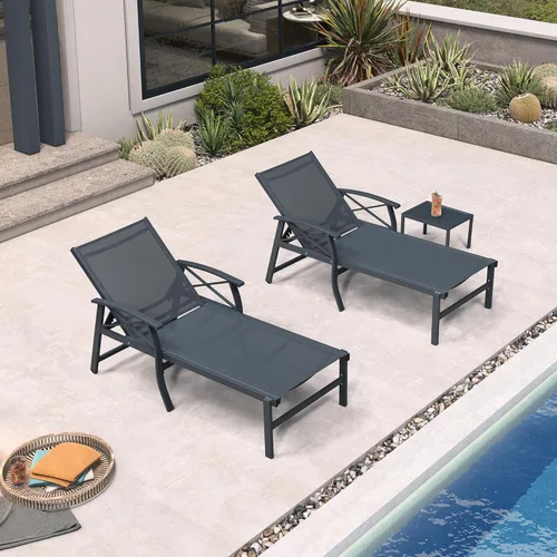 Miniatura 16 de PURPLE LEAF Oversized Chaise Lounge Chair Outdoor Set of 2 Extra Wide Pool Lounge Chairs 5 Adjustable Position with Armrests and Side Table Aluminum