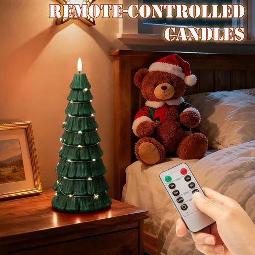 Miniatura 7 de Velas de árbol de Navidad sin llama con control remoto, vela LED de llama parpadeante de 3D operada por batería con cadena de luz estrellada, velas