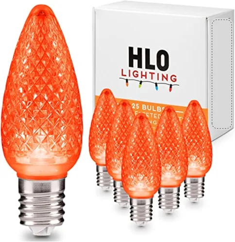 HLO Lighting Juego de 25 bombillas LED de Navidad facetadas naranja C9 para uso en interiores y exteriores | Bombillas de repuesto duraderas