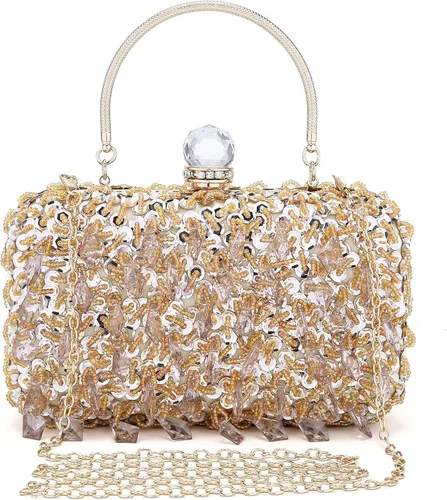 UBORSE Bolso de noche con lentejuelas brillantes de diamantes de imitación para mujer, estilo vintage, con cuentas de cristal, para cóctel, fiesta