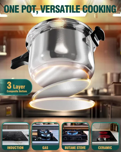 Miniatura 6 de WantJoin Olla a presión de acero inoxidable (sin aluminio), olla a presión compatible con inducción de 11 cuartos con dispositivos de seguridad