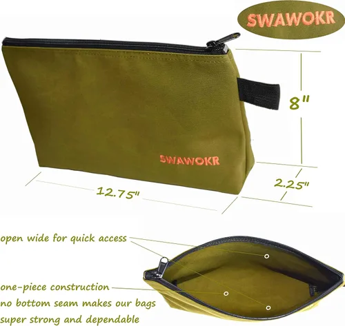 Miniatura 2 de Paquete de 5 bolsas de lona de 20 onzas con cremallera, bolsa de herramientas de utilidad resistente, organizador multiusos resistente al agua