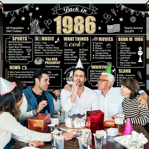 Miniatura 5 de Gran decoración de cumpleaños número 40 en 1986 para hombres y mujeres, cartel de feliz cumpleaños 40, suministros de fiesta, fondo de fotos