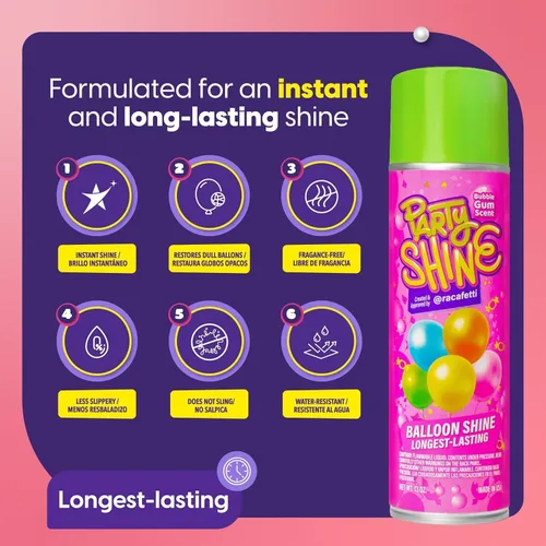 Miniatura 3 de Party Shine - Aerosol de silicona para globos de látex, aroma dulce de chicle, impermeable, fórmula antideslizante, brillo de globo, perfecto