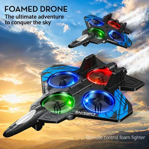 Miniatura 2 de Aviones de control remoto de espuma para niños y adultos principiantes, avión de combate RC con luz, juguete de caza de combate de 360°, rollo