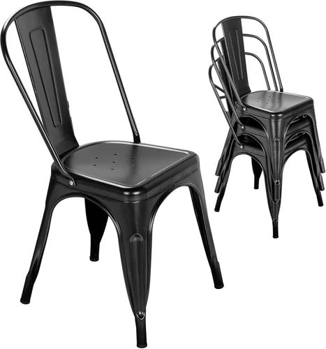 Nazhura Silla de comedor de metal estilo rústico Tolix para cocina, comedor, cafetería, restaurante, bistró, patio, 18 pulgadas, apilable, Negro