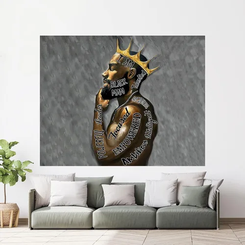 Miniatura 6 de Yanikki Tapiz de rey negro, rey afroamericano y hombre afro, arte hippie para colgar en la pared, decoración de pared de hombre afroamericano