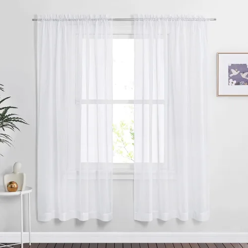 Miniatura 34 de NICETOWN Cortinas traslúcidas blancas de 63 pulgadas de largo para dormitorio, cortinas de gasa translúcida con bolsillo para barra, paneles