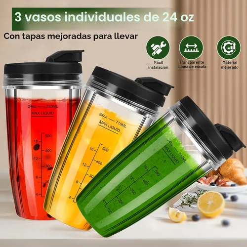 Miniatura 5 de Vasos de licuadora de repuesto para Ninja, vasos de licuadora Ninja de 24 onzas con tapas para llevar compatibles con Ninja BN401, BL450, BL456