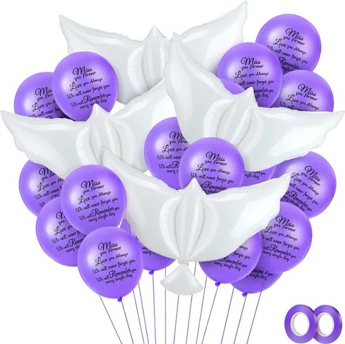 Miniatura 13 de Skylety 36 globos conmemorativos con 4 globos de paloma de la paz para liberar en recuerdo del cielo, decoraciones de helio para funerales, Negro