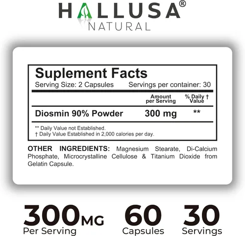 Miniatura 6 de Hallosmine Diosmin 300mg + crema gratis para venas, circulación de piernas, piernas pesadas, venas varicosas, suplemento circulatorio – Diosmina