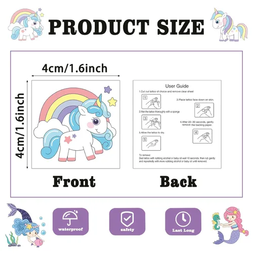 Miniatura 4 de 104 piezas de tatuajes temporales para niños para suministros de fiesta, pegatinas de tatuajes temporales de dinosaurios, unicornios y sirenas