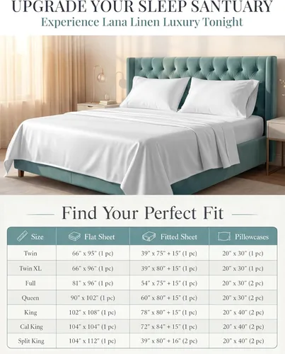 Miniatura 8 de LANE LINEN - Sábanas tamaño Split King para cama ajustable, 450 hilos, 100% algodón, 2 sábanas bajeras individuales XL, con bolsillo profundo