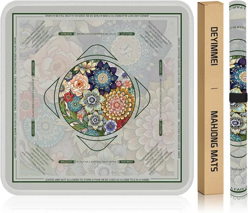 Deyimmei Alfombrilla de Mahjong de neopreno para mesa 80x80 cm - Antideslizante, cubierta de reducción de ruido con bolsillos de almacenamiento,