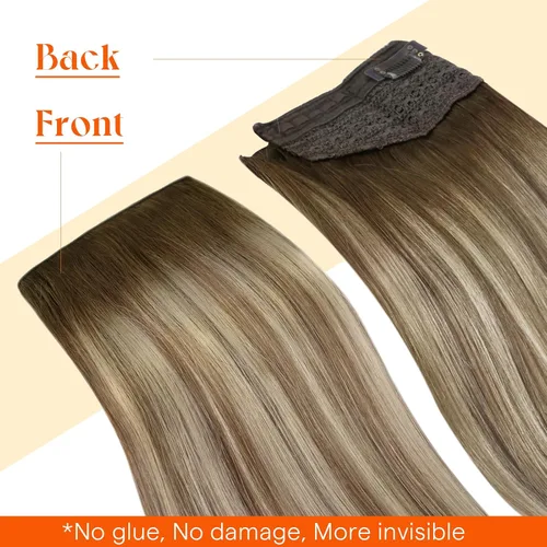 Miniatura 8 de Sunny Hair - Extensiones de cabello humano con banda invisible, color marrón a marrón claro con rubio medio (#3/8/22), 12 pulgadas